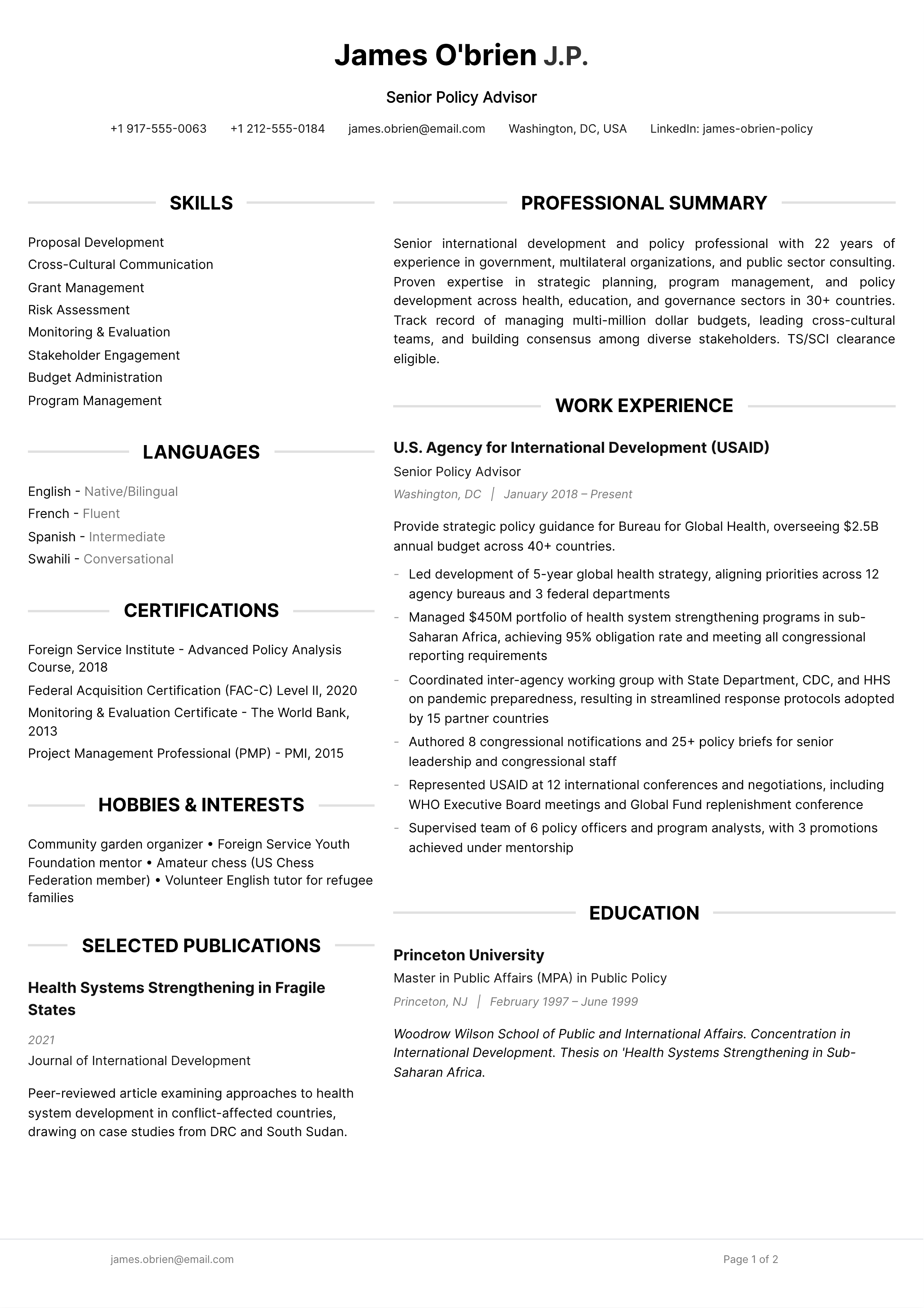 Professional resume on desk