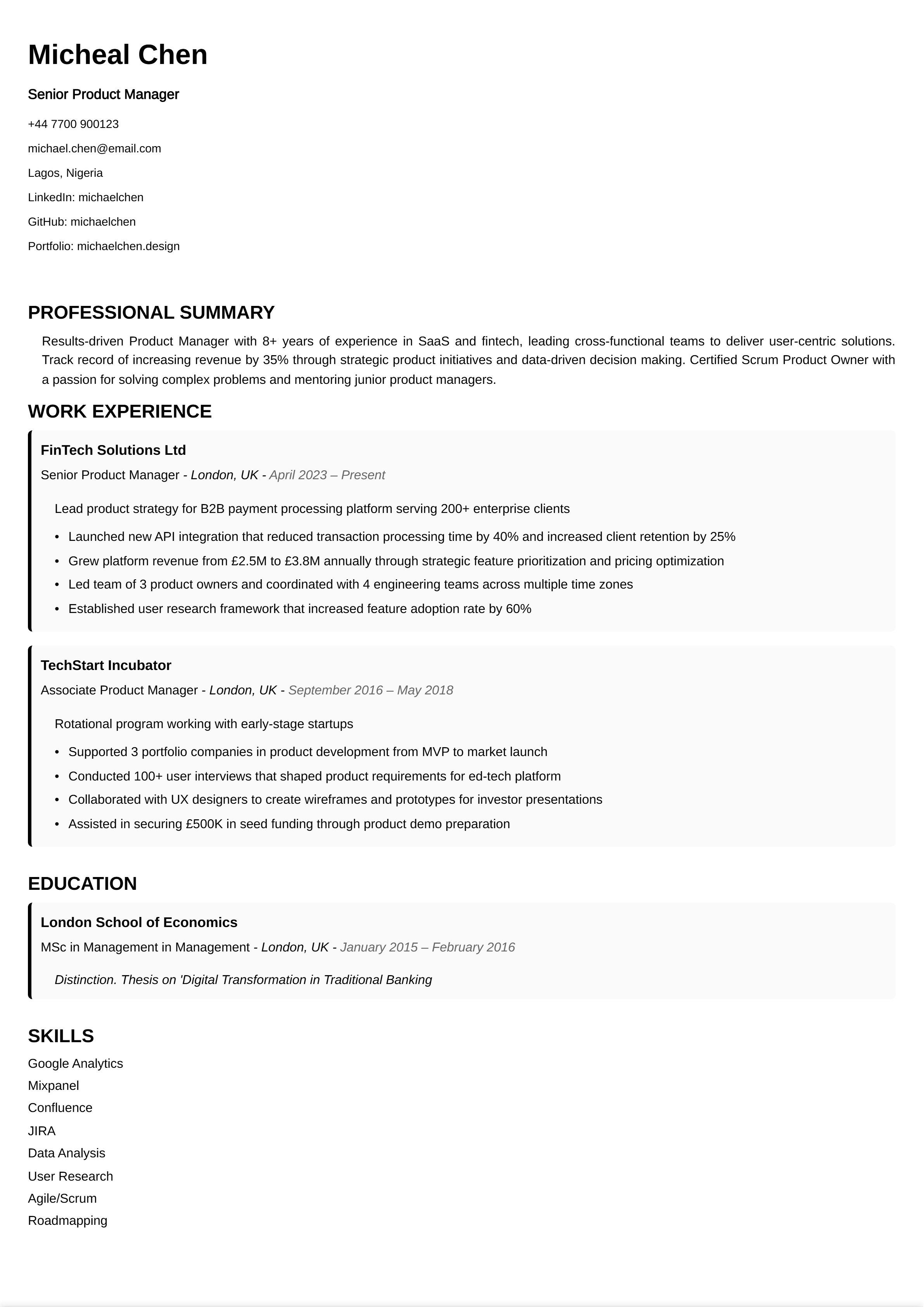 Modern resume layout